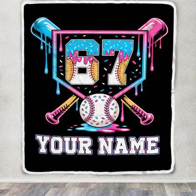 Personalized Funny Drip 67 Baseball Number Custom Name Blanket Bedding Gift For Baseball Fans Teens Adults Kids Son Grandson Birthday Christmas Fleece Blanket | teecentury