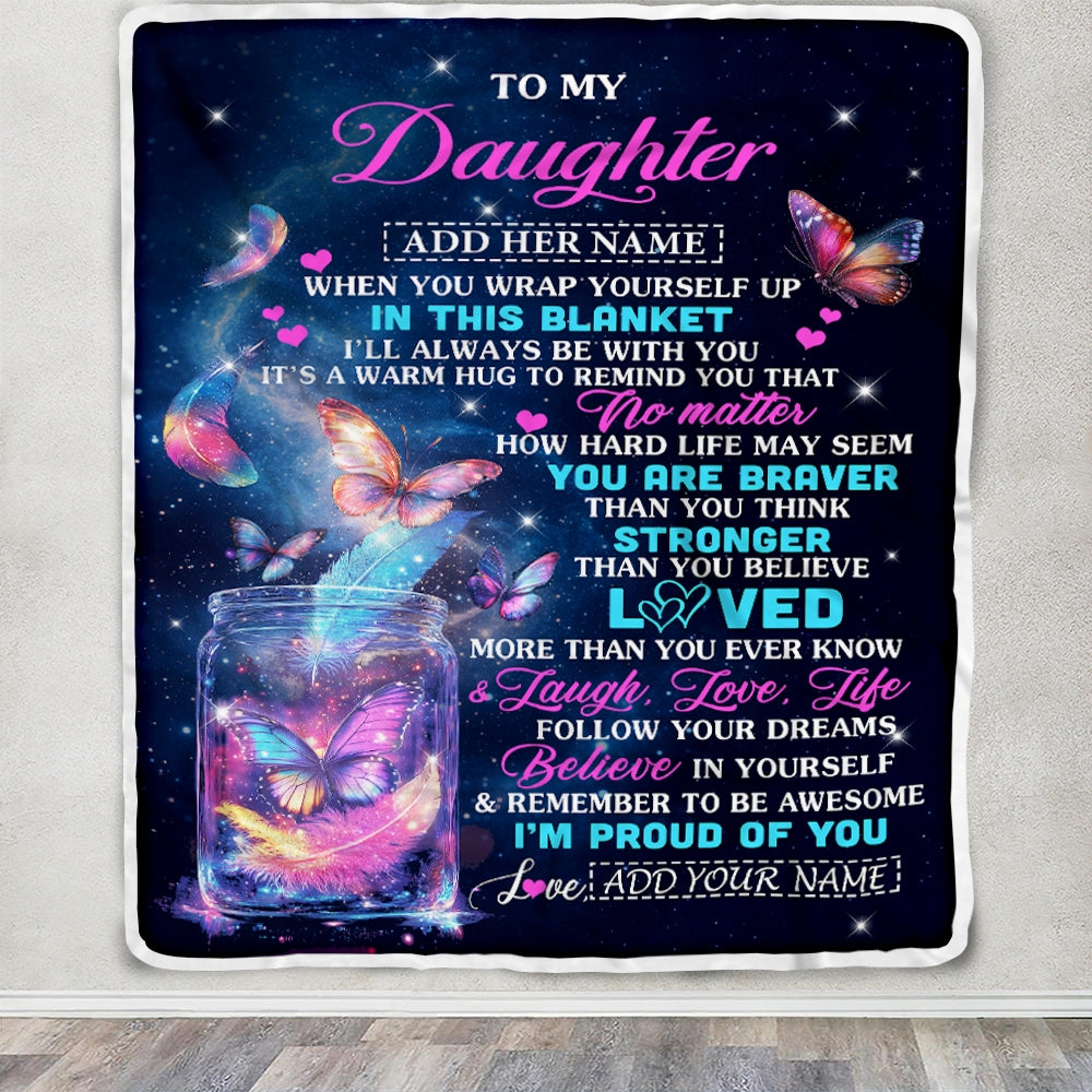 Personalized Gift For My Daughter From Mom Blanket Birthday Present Butterfly I Love You Letter To My Daughter Gifts Graduation Christmas Custom Fleece Blanket | teecentury