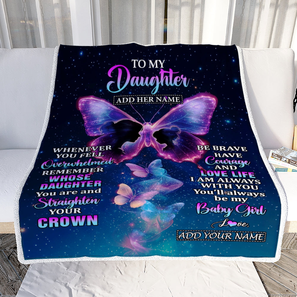 Personalized Gift For My Daughter From Mom Blanket Butterfly Straighten Your Crown Daughter Gifts Birthday Valentines Graduation Christmas Fleece Blanket | teecentury