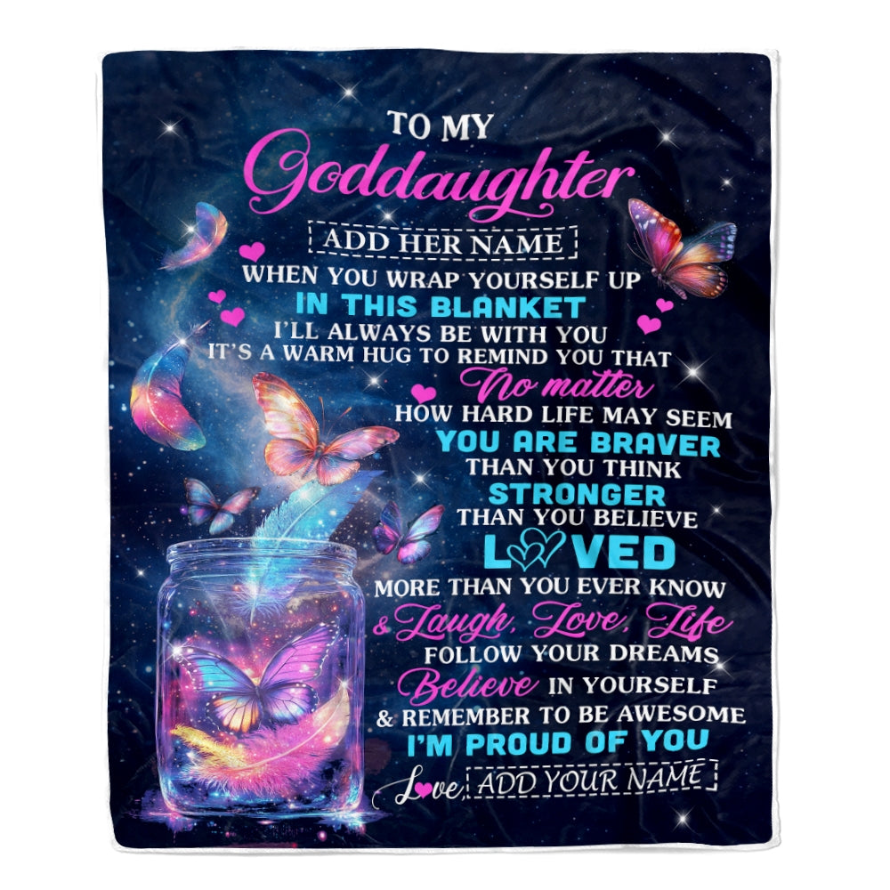 Personalized Gift For My Goddaughter From Godmother Blanket Birthday Present Butterfly I Love You Letter To My Goddaughter Gifts Christmas Fleece Blanket | teecentury