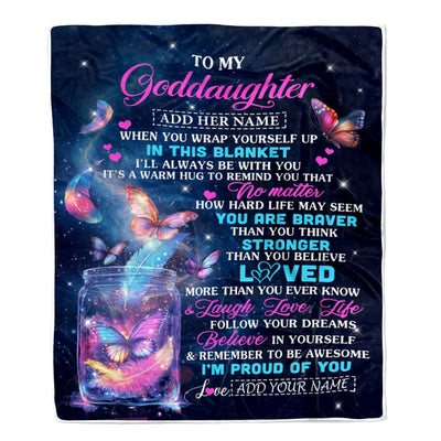 Personalized Gift For My Goddaughter From Godmother Blanket Birthday Present Butterfly I Love You Letter To My Goddaughter Gifts Christmas Fleece Blanket | teecentury