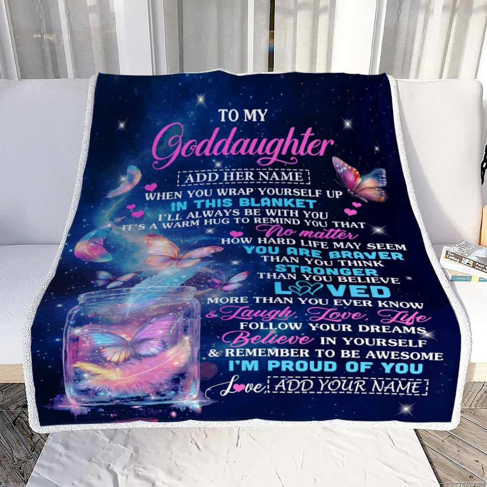 Personalized Gift For My Goddaughter From Godmother Blanket Birthday Present Butterfly I Love You Letter To My Goddaughter Gifts Christmas Fleece Blanket | teecentury