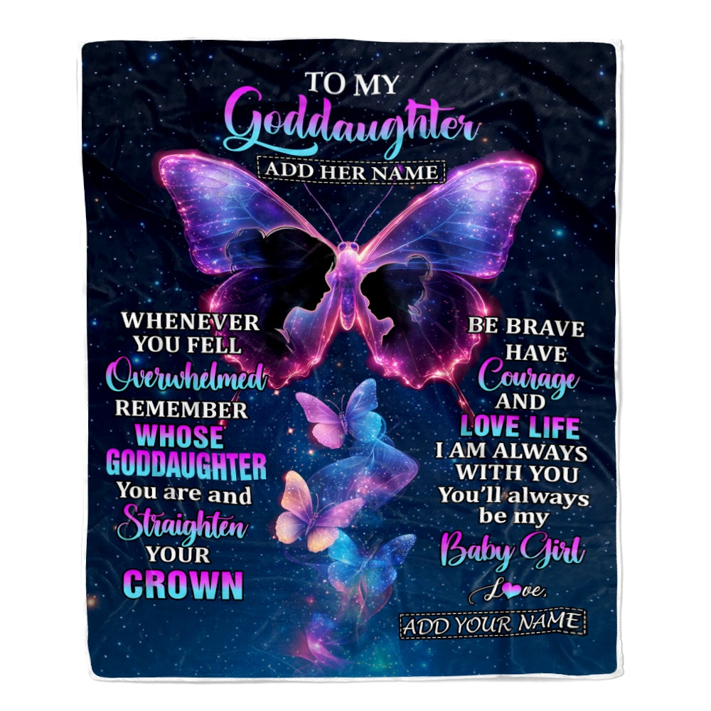 Personalized Gift For My Goddaughter From Godmother Blanket Butterfly Straighten Your Crown Goddaughter Gifts Birthday Valentines Christmas Fleece Blanket | teecentury
