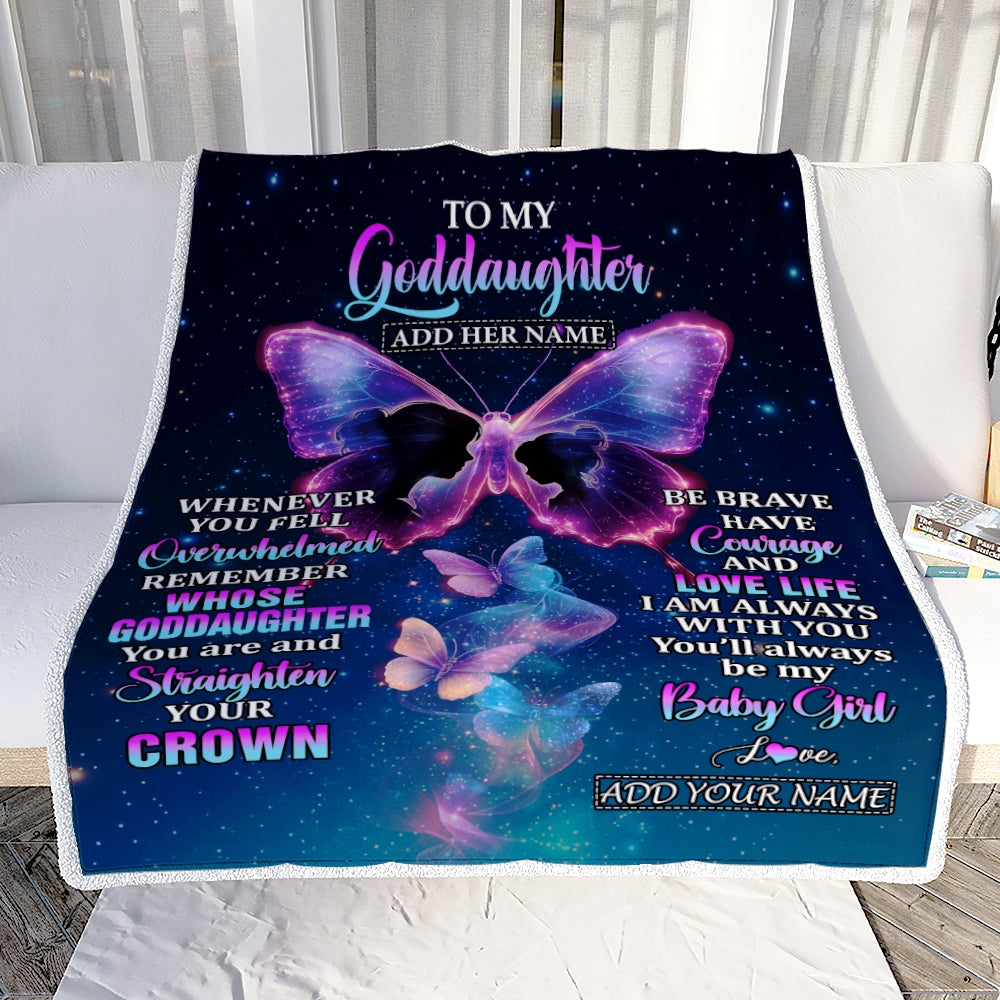 Personalized Gift For My Goddaughter From Godmother Blanket Butterfly Straighten Your Crown Goddaughter Gifts Birthday Valentines Christmas Fleece Blanket | teecentury