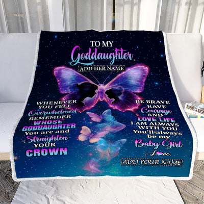 Personalized Gift For My Goddaughter From Godmother Blanket Butterfly Straighten Your Crown Goddaughter Gifts Birthday Valentines Christmas Fleece Blanket | teecentury