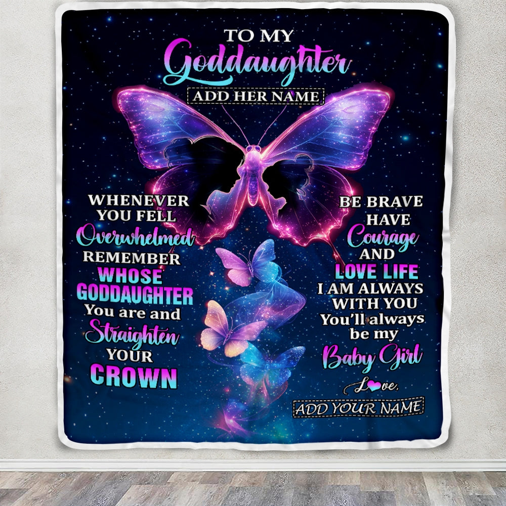 Personalized Gift For My Goddaughter From Godmother Blanket Butterfly Straighten Your Crown Goddaughter Gifts Birthday Valentines Christmas Fleece Blanket | teecentury