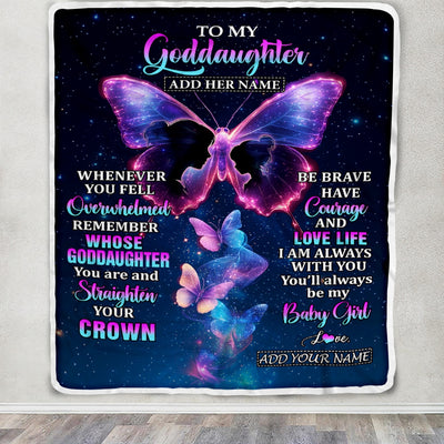 Personalized Gift For My Goddaughter From Godmother Blanket Butterfly Straighten Your Crown Goddaughter Gifts Birthday Valentines Christmas Fleece Blanket | teecentury
