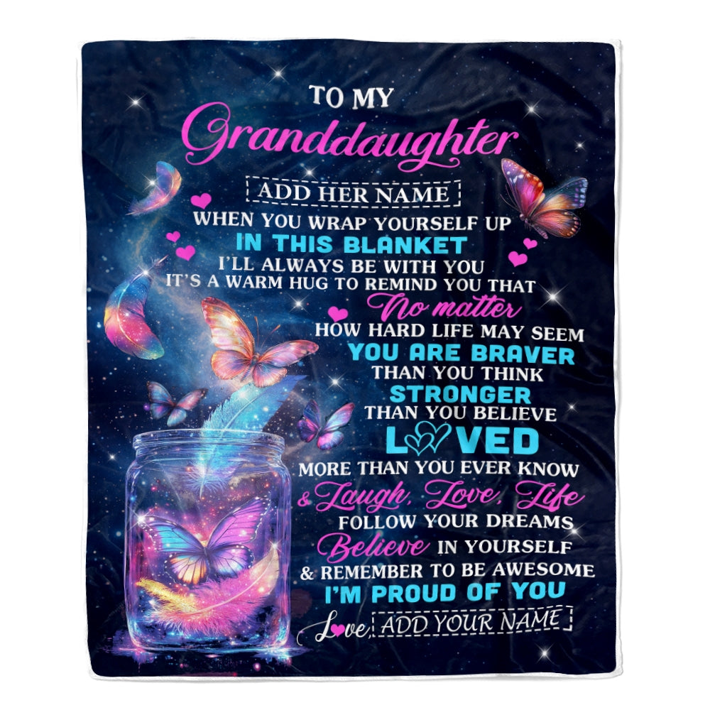 Personalized Gift For My Granddaughter From Grandma Blanket Birthday Present Butterfly I Love You Letter To My Granddaughter Gifts Christmas Fleece Blanket | teecentury