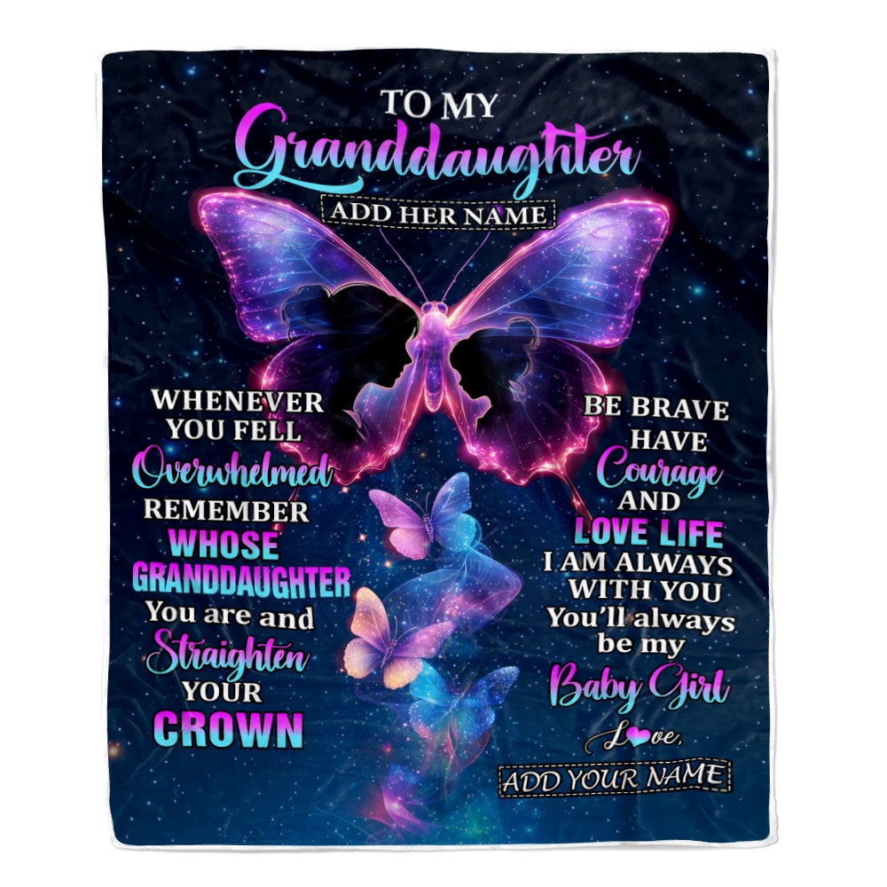 Personalized Gift For My Granddaughter From Grandma Blanket Butterfly Straighten Your Crown Granddaughter Gifts Birthday Graduation Christmas Fleece Blanket | teecentury