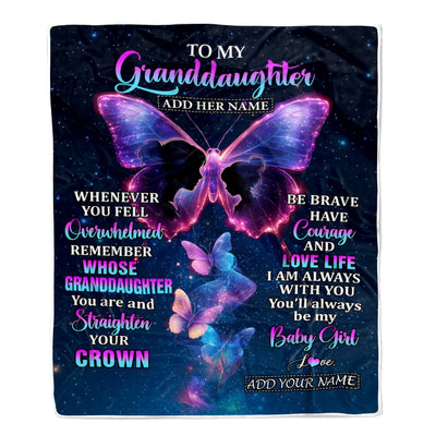 Personalized Gift For My Granddaughter From Grandma Blanket Butterfly Straighten Your Crown Granddaughter Gifts Birthday Graduation Christmas Fleece Blanket | teecentury
