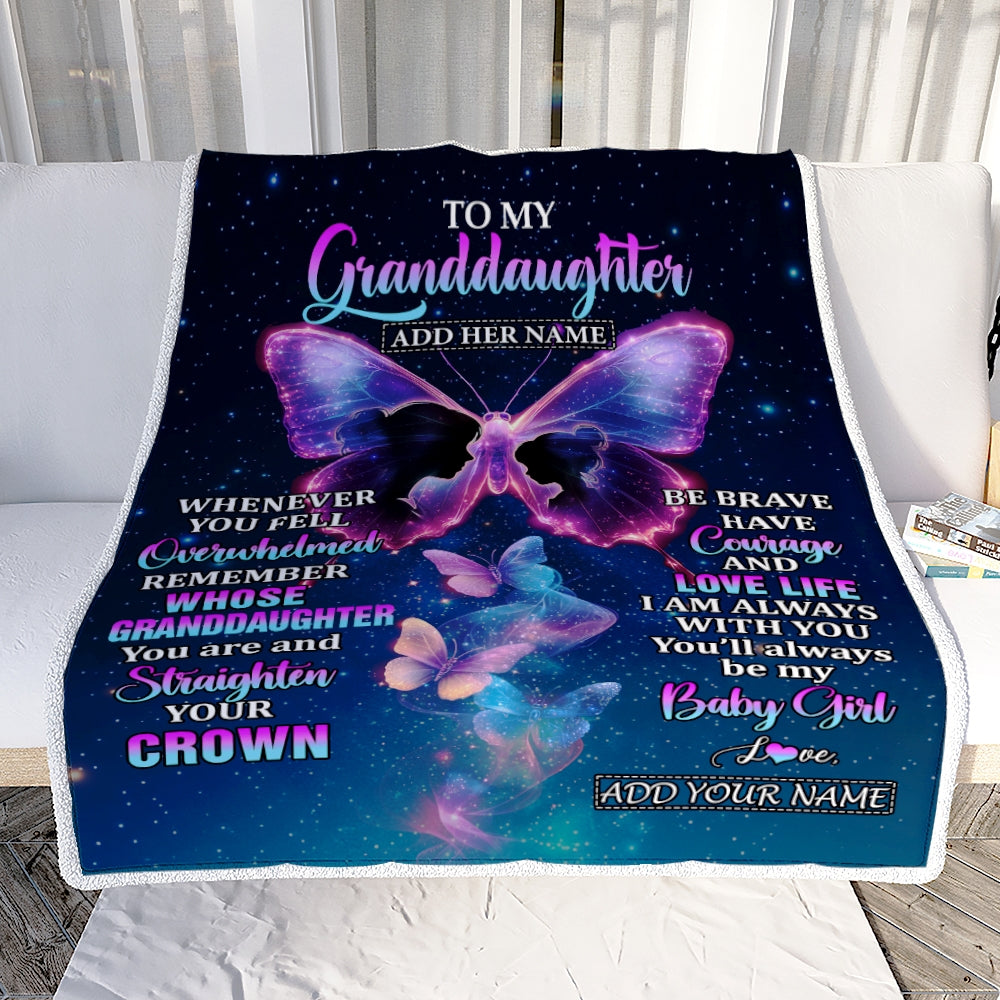 Personalized Gift For My Granddaughter From Grandma Blanket Butterfly Straighten Your Crown Granddaughter Gifts Birthday Graduation Christmas Fleece Blanket | teecentury
