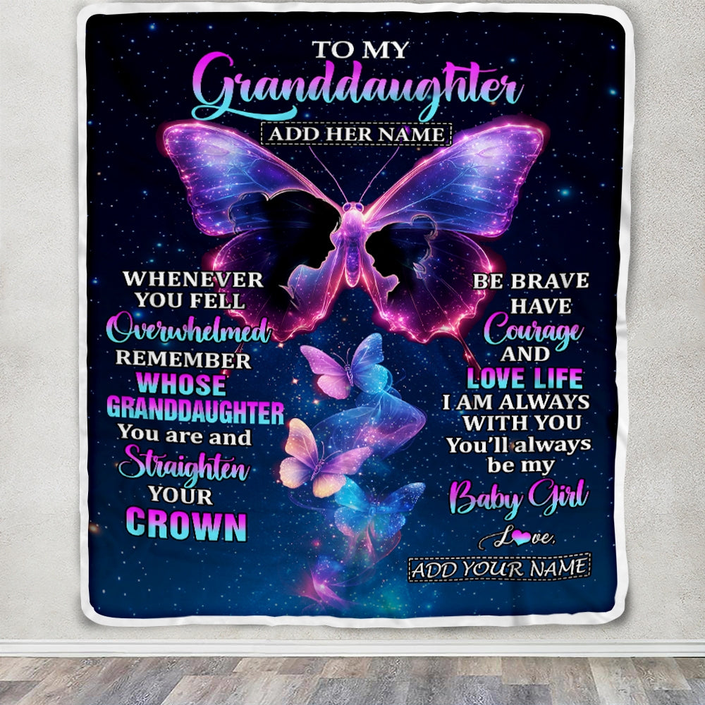 Personalized Gift For My Granddaughter From Grandma Blanket Butterfly Straighten Your Crown Granddaughter Gifts Birthday Graduation Christmas Fleece Blanket | teecentury
