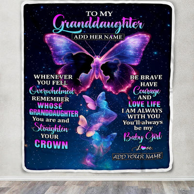Personalized Gift For My Granddaughter From Grandma Blanket Butterfly Straighten Your Crown Granddaughter Gifts Birthday Graduation Christmas Fleece Blanket | teecentury