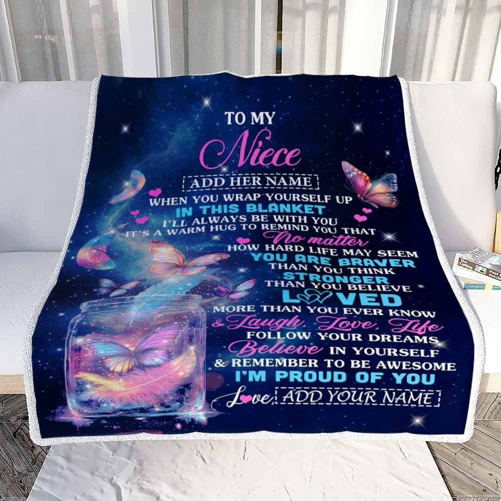 Personalized Gift For My Niece From Aunt Blanket Birthday Present Butterfly I Love You Letter To My Niece Gifts Graduation Christmas Custom Fleece Blanket | teecentury