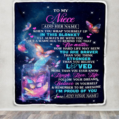 Personalized Gift For My Niece From Aunt Blanket Birthday Present Butterfly I Love You Letter To My Niece Gifts Graduation Christmas Custom Fleece Blanket | teecentury