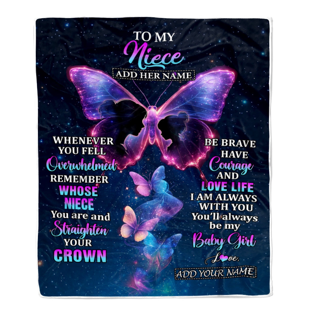 Personalized Gift For My Niece From Aunt Blanket Butterfly Straighten Your Crown Niece Gifts Birthday Valentines Graduation Christmas Custom Fleece Blanket | teecentury