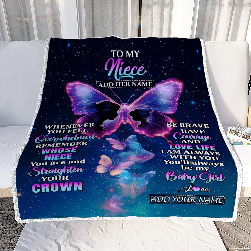 Personalized Gift For My Niece From Aunt Blanket Butterfly Straighten Your Crown Niece Gifts Birthday Valentines Graduation Christmas Custom Fleece Blanket | teecentury