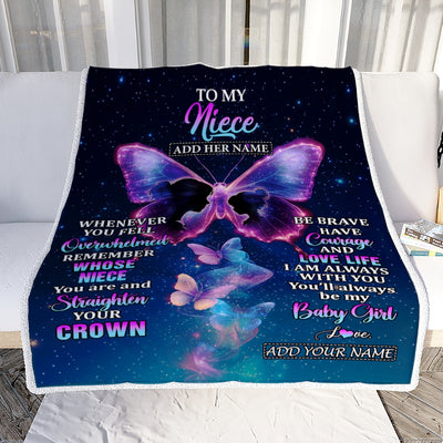 Personalized Gift For My Niece From Aunt Blanket Butterfly Straighten Your Crown Niece Gifts Birthday Valentines Graduation Christmas Custom Fleece Blanket | teecentury