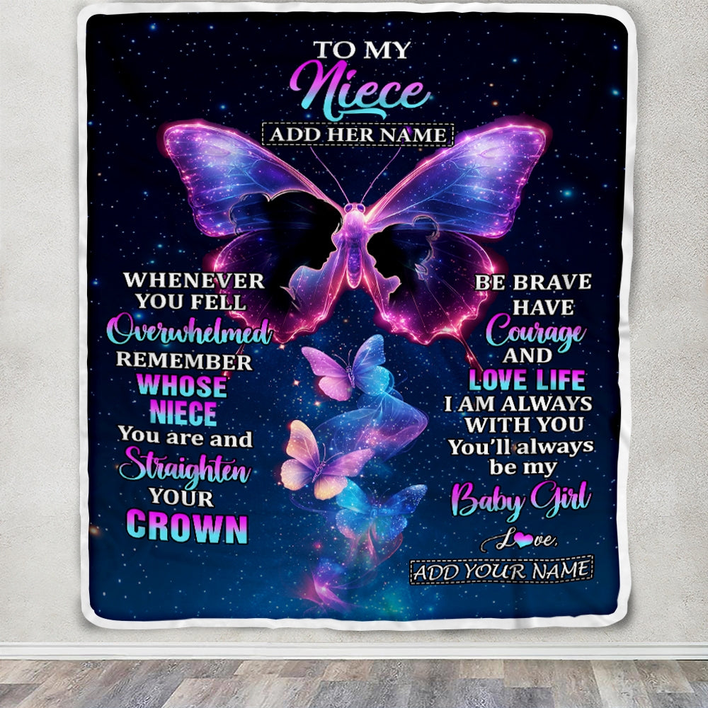Personalized Gift For My Niece From Aunt Blanket Butterfly Straighten Your Crown Niece Gifts Birthday Valentines Graduation Christmas Custom Fleece Blanket | teecentury