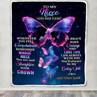 Personalized Gift For My Niece From Aunt Blanket Butterfly Straighten Your Crown Niece Gifts Birthday Valentines Graduation Christmas Custom Fleece Blanket | teecentury