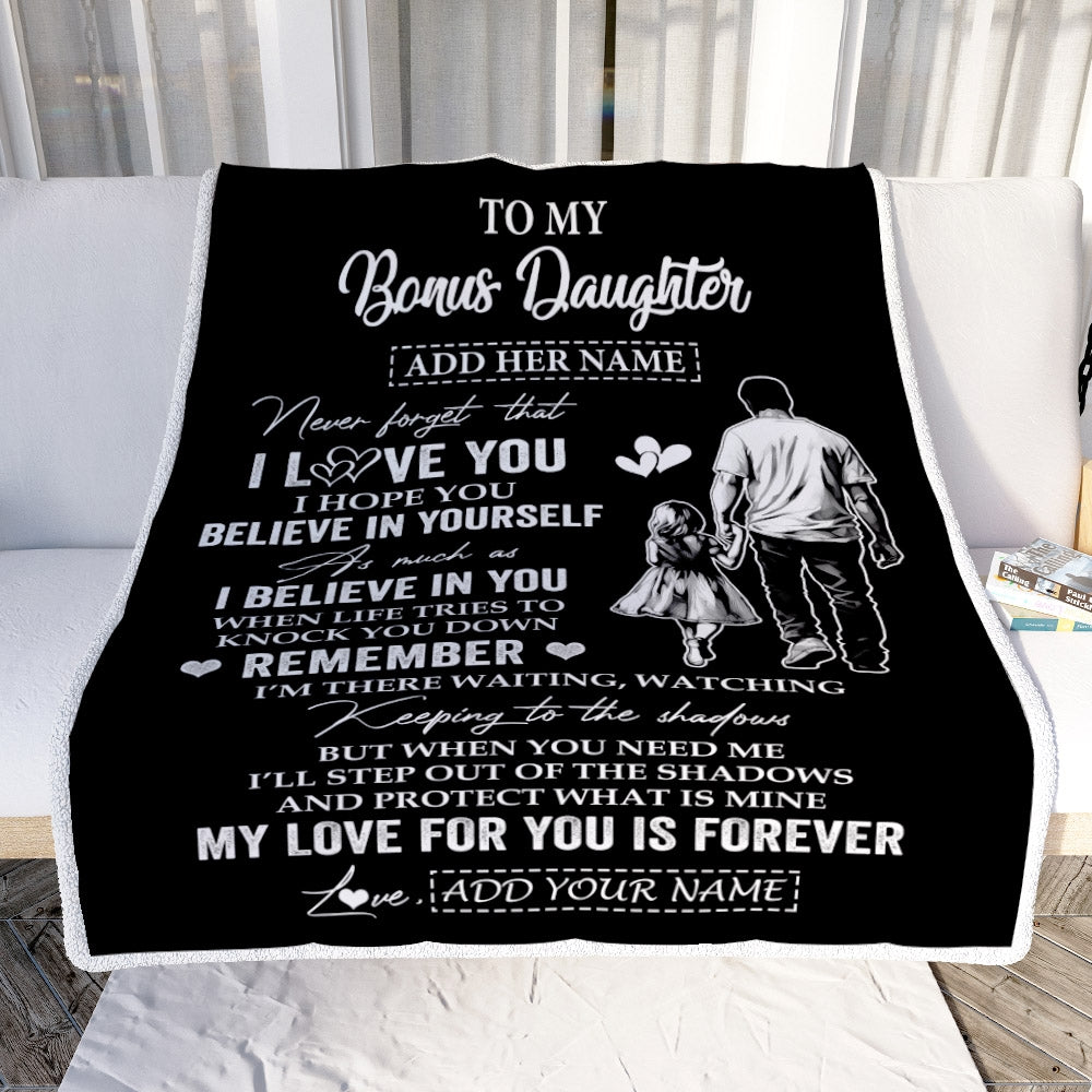 Personalized Gifts For Bonus Daughter Blanket From Stepfather Stepdad My Love For You Is Forever Stepdaughter Birthday Gifts Christmas Custom Fleece Blanket | teecentury