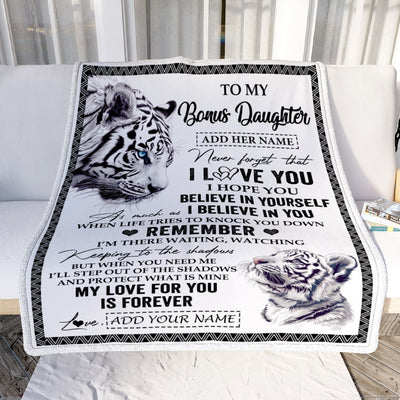 Personalized Gifts For Bonus Daughter Blanket From Stepmother Dad White Tiger My Love For You Is Forever Stepdaughter Birthday Gifts Christmas Fleece Blanket | teecentury