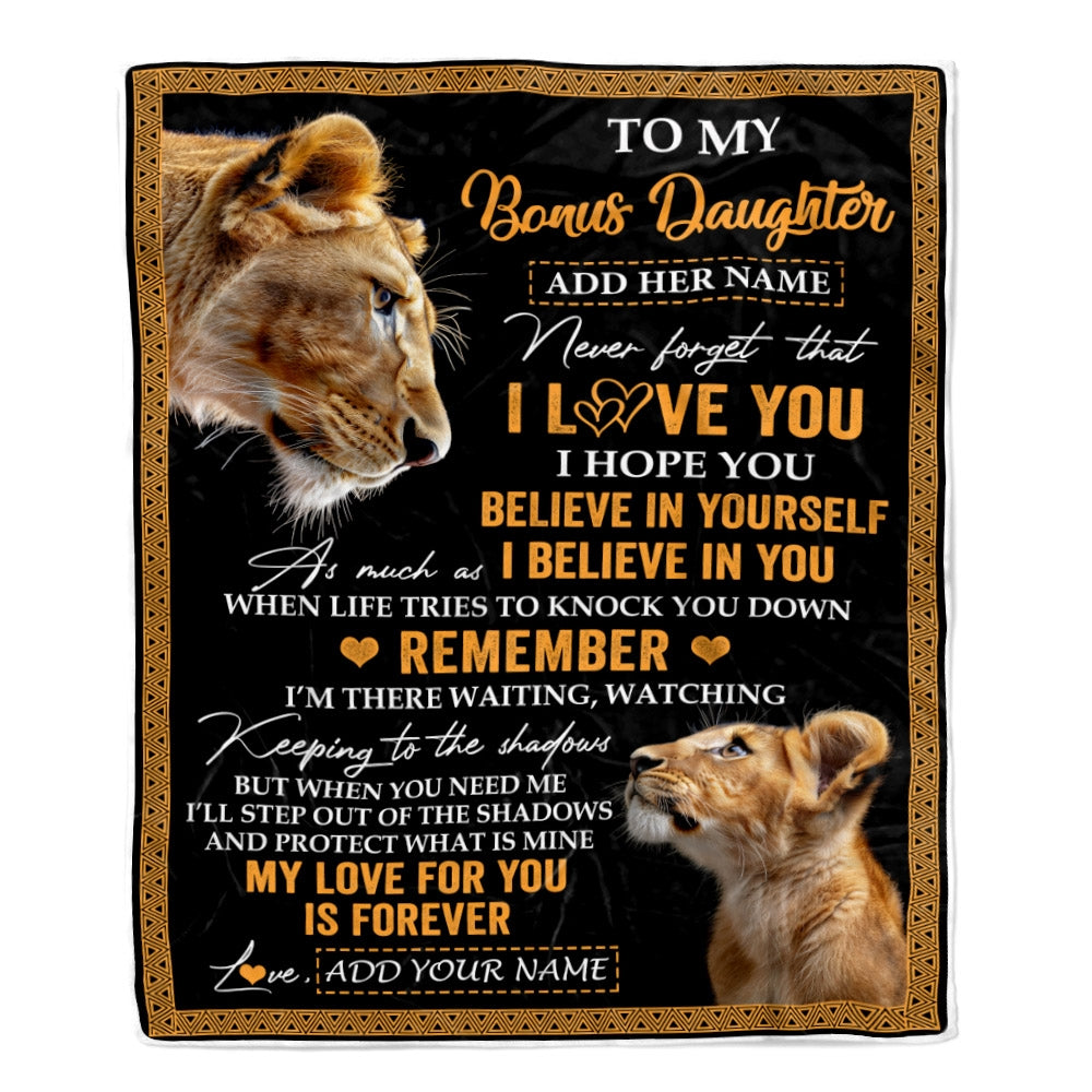 Personalized Gifts For Bonus Daughter Blanket From Stepmother Lion My Love For You Is Forever Stepdaughter Birthday Gifts Christmas Fleece Blanket | teecentury