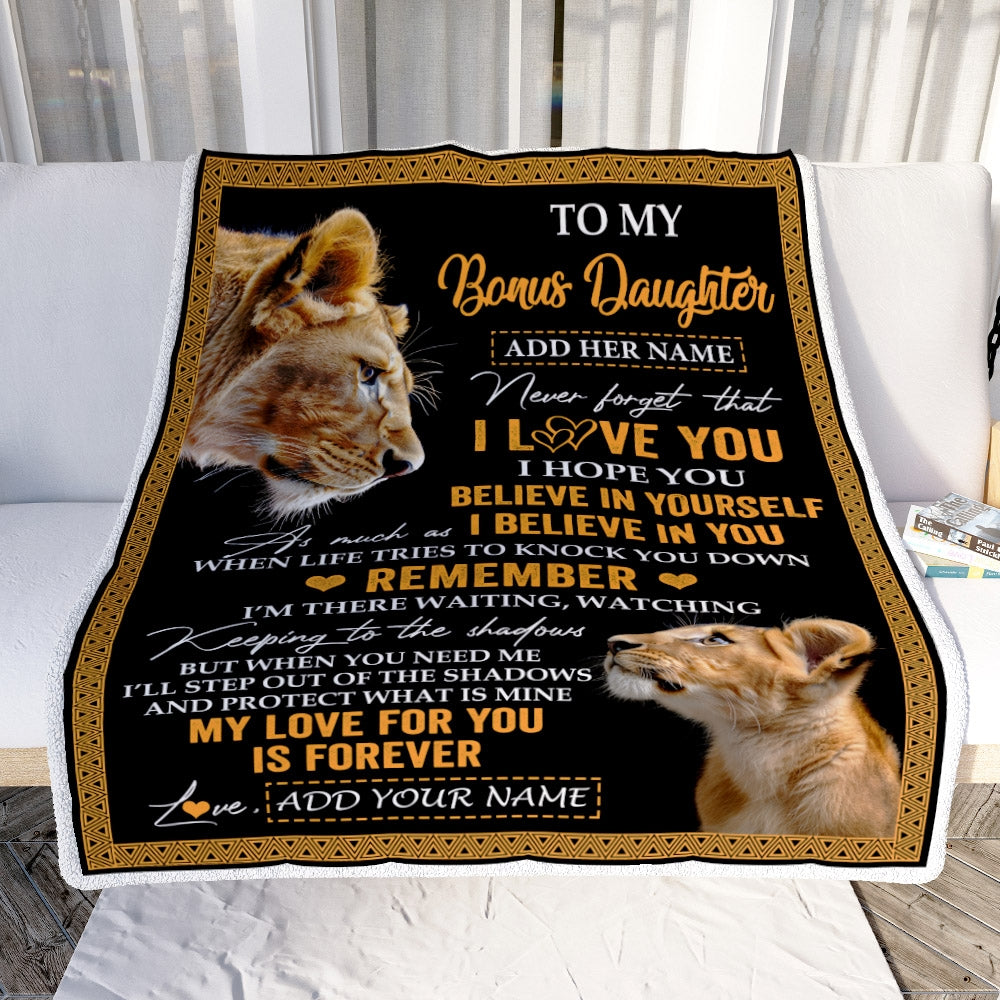 Personalized Gifts For Bonus Daughter Blanket From Stepmother Lion My Love For You Is Forever Stepdaughter Birthday Gifts Christmas Fleece Blanket | teecentury