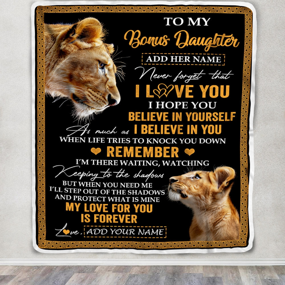 Personalized Gifts For Bonus Daughter Blanket From Stepmother Lion My Love For You Is Forever Stepdaughter Birthday Gifts Christmas Fleece Blanket | teecentury