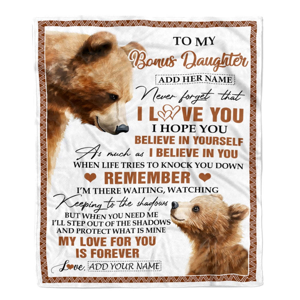 Personalized Gifts For Bonus Daughter Blanket From Stepmother Stepdad Bear My Love For You Is Forever Stepdaughter Birthday Gifts Christmas Fleece Blanket | teecentury