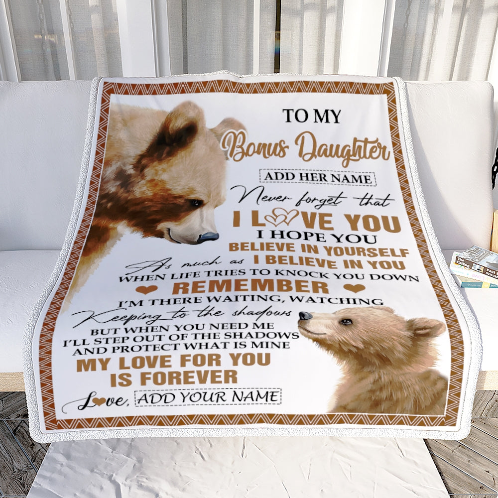 Personalized Gifts For Bonus Daughter Blanket From Stepmother Stepdad Bear My Love For You Is Forever Stepdaughter Birthday Gifts Christmas Fleece Blanket | teecentury