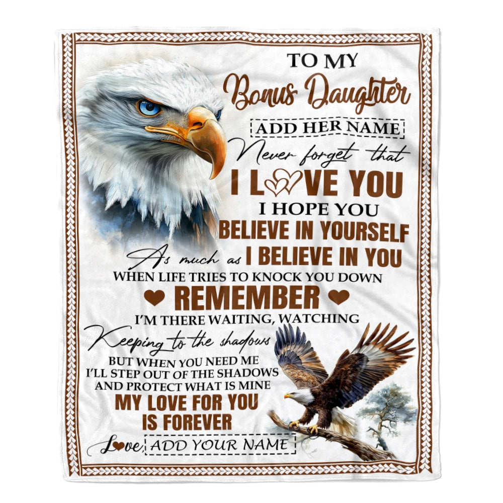 Personalized Gifts For Bonus Daughter Blanket From Stepmother Stepdad Eagle My Love For You Is Forever Stepdaughter Birthday Gifts Christmas Fleece Blanket | teecentury