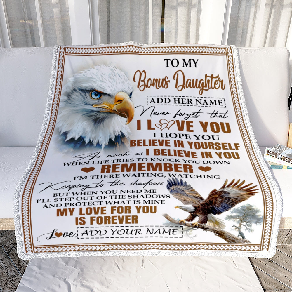 Personalized Gifts For Bonus Daughter Blanket From Stepmother Stepdad Eagle My Love For You Is Forever Stepdaughter Birthday Gifts Christmas Fleece Blanket | teecentury