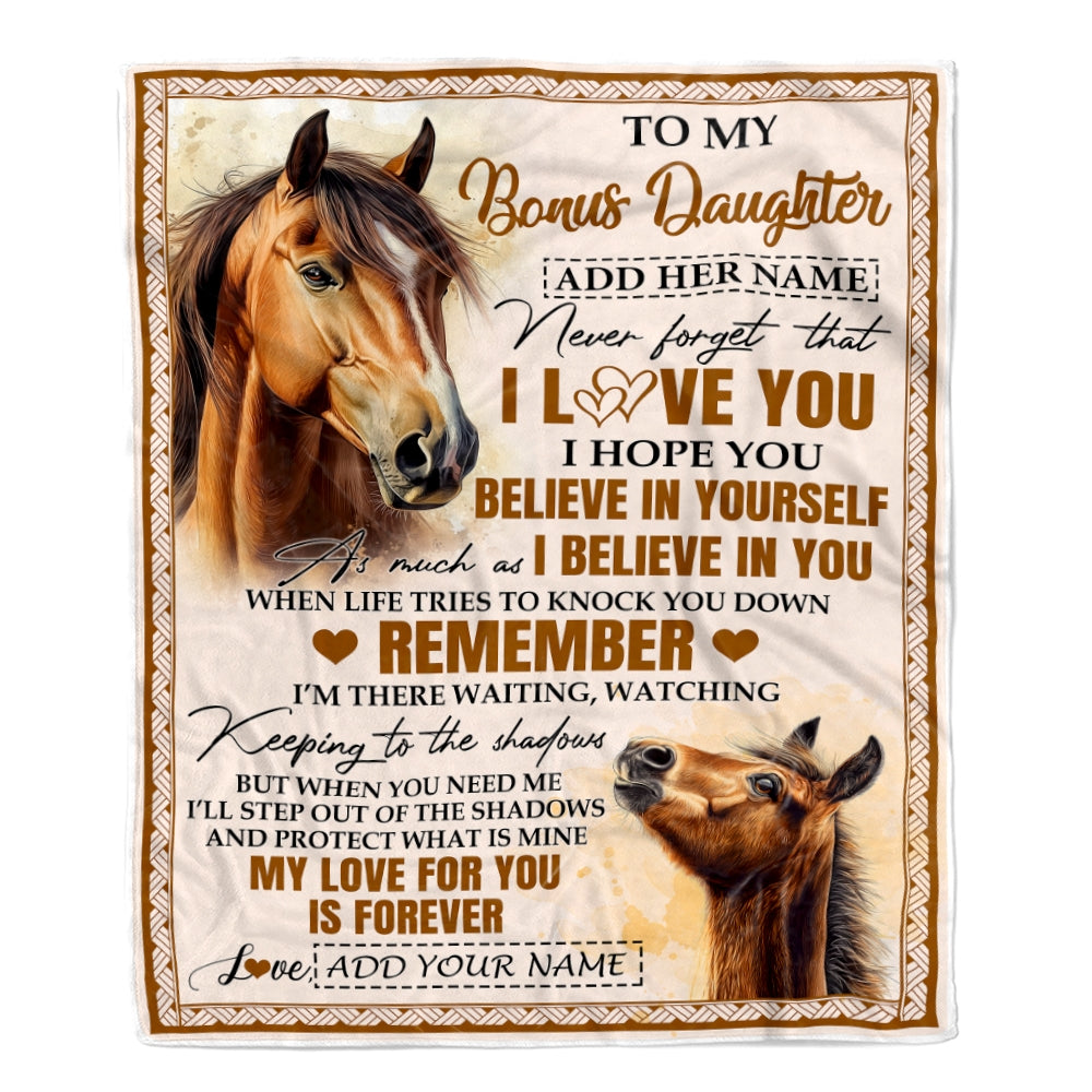 Personalized Gifts For Bonus Daughter Blanket From Stepmother Stepdad Horse My Love For You Is Forever Stepdaughter Birthday Gifts Christmas Fleece Blanket | teecentury