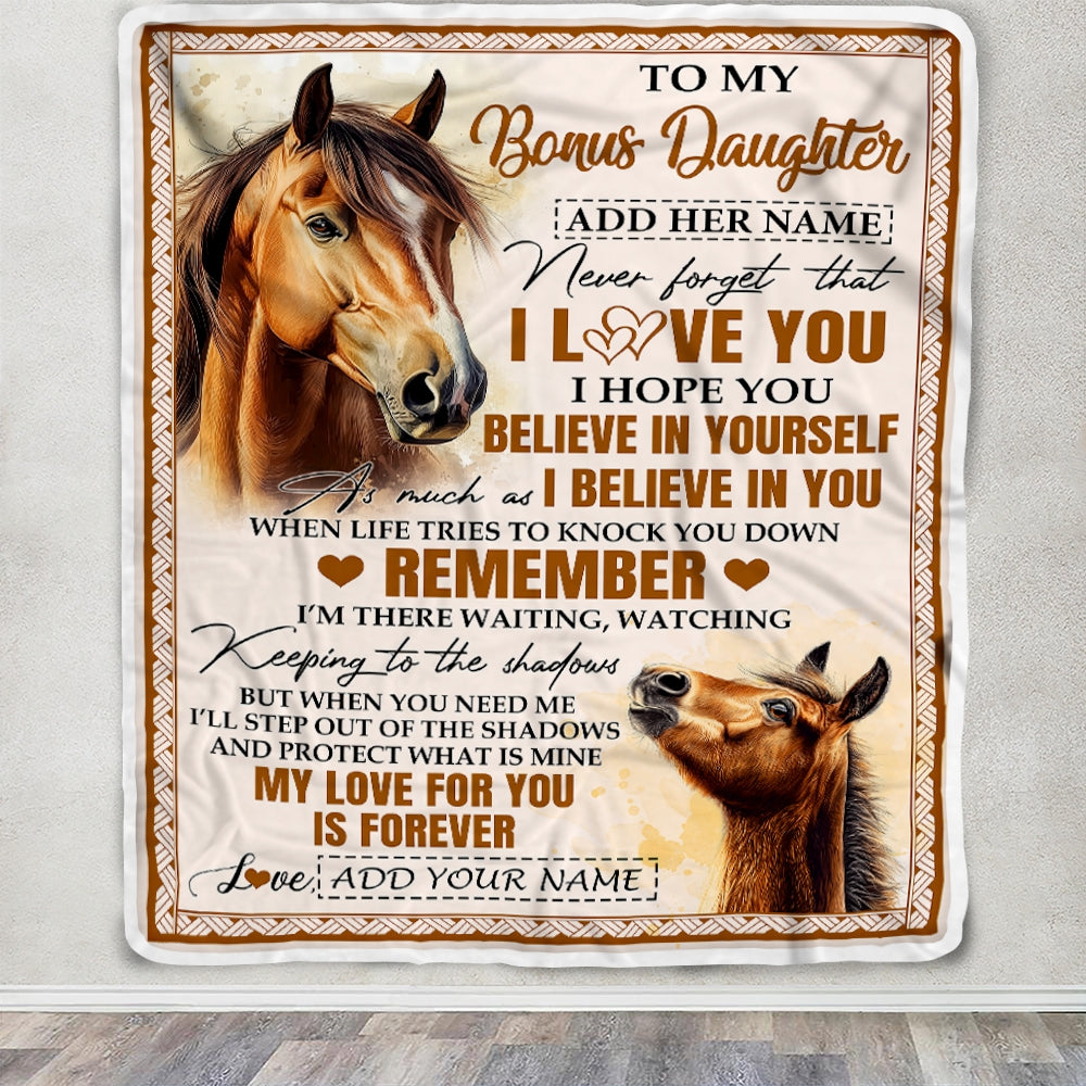 Personalized Gifts For Bonus Daughter Blanket From Stepmother Stepdad Horse My Love For You Is Forever Stepdaughter Birthday Gifts Christmas Fleece Blanket | teecentury