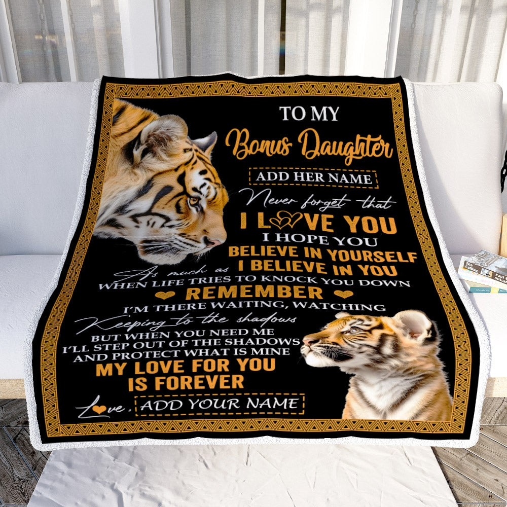 Personalized Gifts For Bonus Daughter Blanket From Stepmother Stepdad Tiger My Love For You Is Forever Stepdaughter Birthday Gifts Christmas Fleece Blanket | teecentury