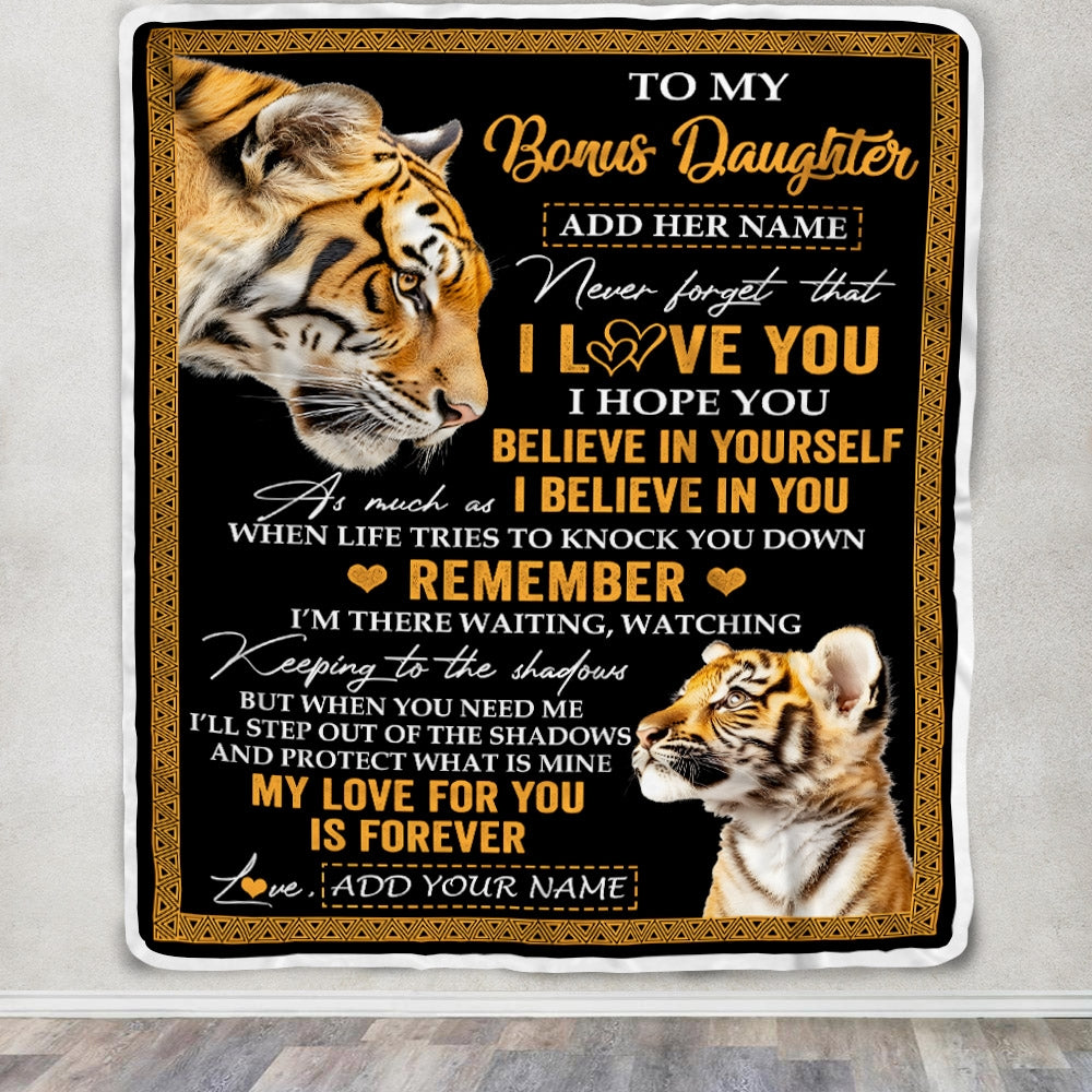 Personalized Gifts For Bonus Daughter Blanket From Stepmother Stepdad Tiger My Love For You Is Forever Stepdaughter Birthday Gifts Christmas Fleece Blanket | teecentury