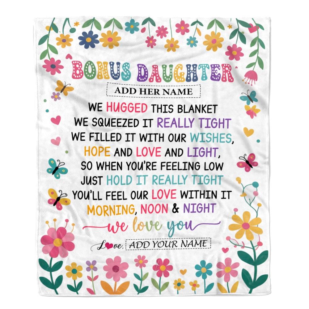 Personalized Gifts For Bonus Daughter From Mom Dad Blanket We Hugged This Blanket Floral Presents Birthday Gift For Stepdaughter Gifts Custom Fleece Blanket | teecentury