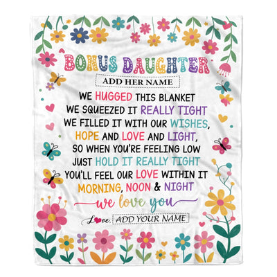 Personalized Gifts For Bonus Daughter From Mom Dad Blanket We Hugged This Blanket Floral Presents Birthday Gift For Stepdaughter Gifts Custom Fleece Blanket | teecentury