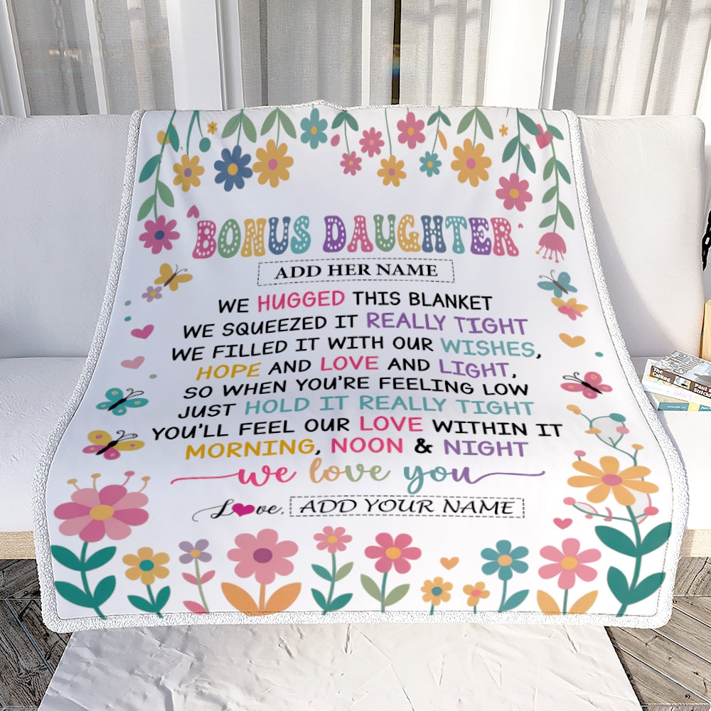 Personalized Gifts For Bonus Daughter From Mom Dad Blanket We Hugged This Blanket Floral Presents Birthday Gift For Stepdaughter Gifts Custom Fleece Blanket | teecentury