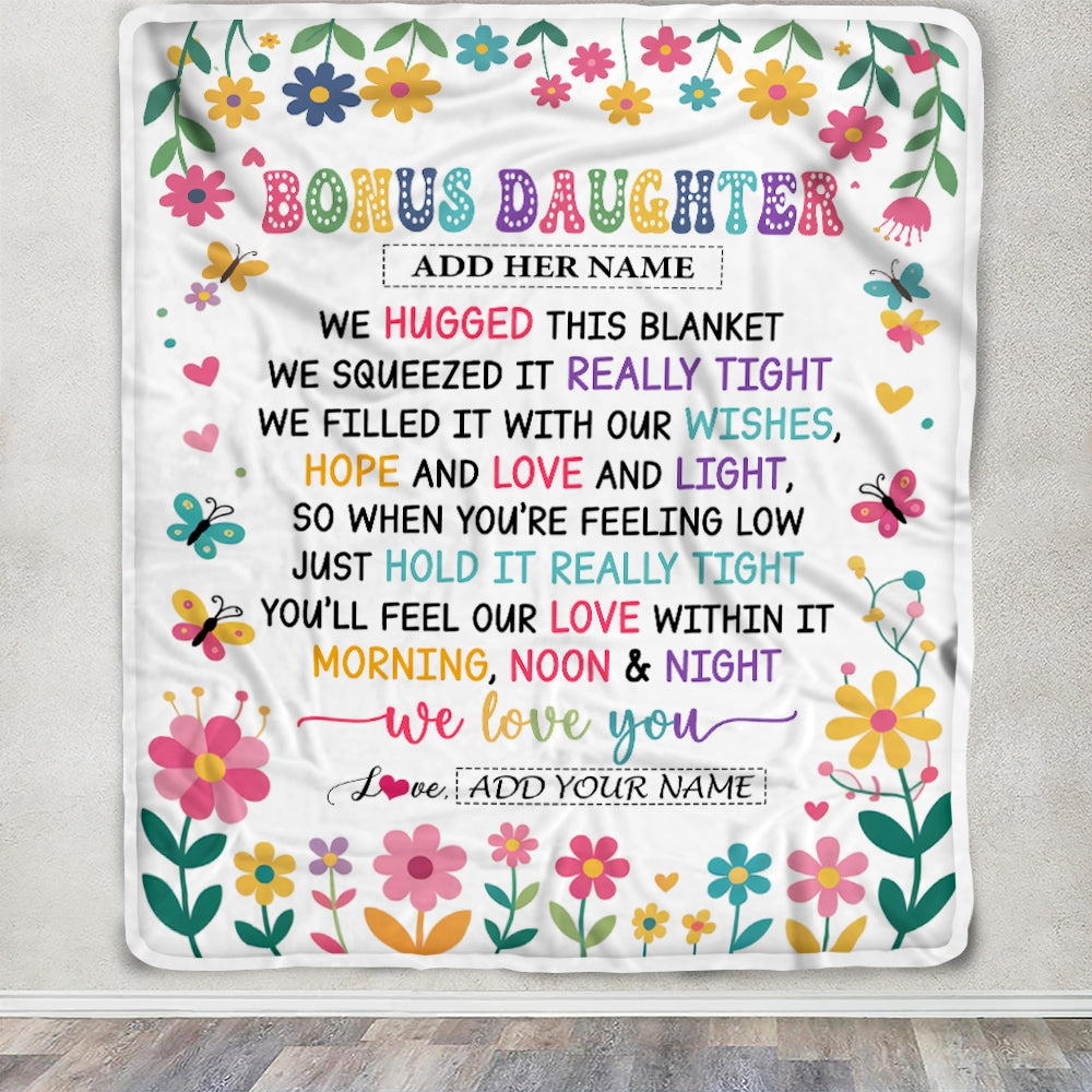 Personalized Gifts For Bonus Daughter From Mom Dad Blanket We Hugged This Blanket Floral Presents Birthday Gift For Stepdaughter Gifts Custom Fleece Blanket | teecentury
