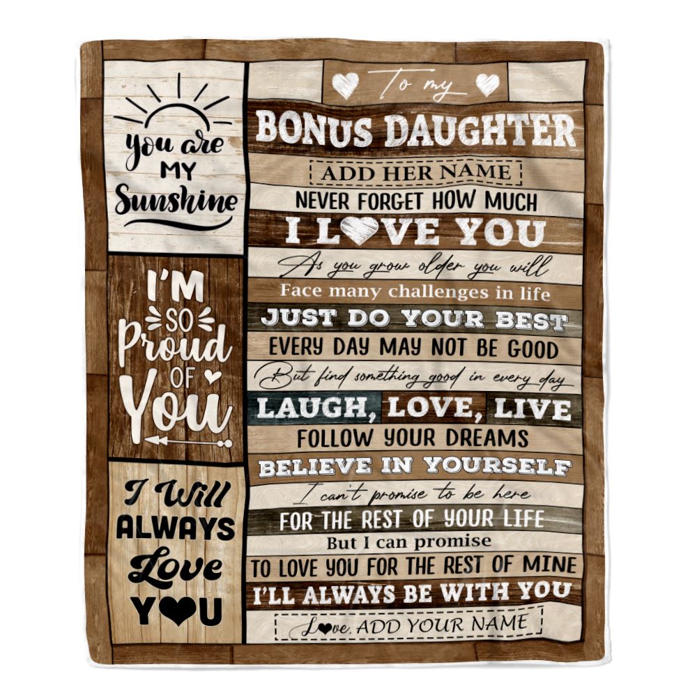 Personalized Gifts For Bonus Daughter From Step Mom Blanket Wood Love You Mothers Day Stepdaughter Gifts Birthday Graduation Christmas Customized Fleece Blanket | teecentury