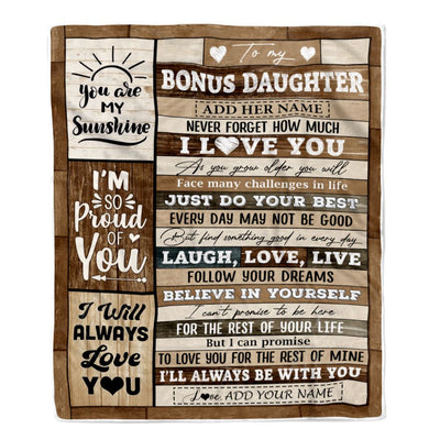 Personalized Gifts For Bonus Daughter From Step Mom Blanket Wood Love You Mothers Day Stepdaughter Gifts Birthday Graduation Christmas Customized Fleece Blanket | teecentury