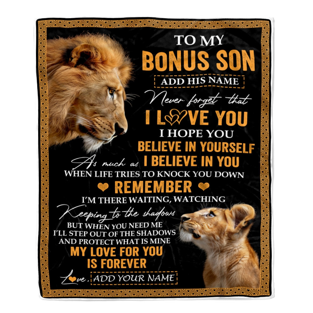 Personalized Gifts For Bonus Son Blanket From Stepdad Step Dad Lion My Love For You Is Forever Stepson Birthday Gifts Christmas Custom Fleece Blanket | teecentury