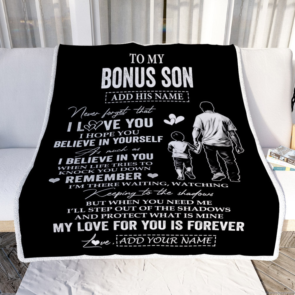 Personalized Gifts For Bonus Son Blanket From Stepfather Stepdad My Love For You Is Forever Stepson Birthday Gifts Graduation Christmas Custom Fleece Blanket | teecentury