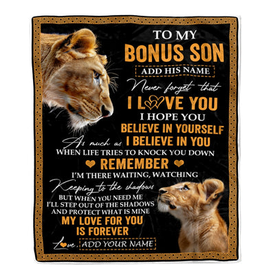 Personalized Gifts For Bonus Son Blanket From Stepmother Lion My Love For You Is Forever Stepson Birthday Gifts Christmas Custom Fleece Blanket | teecentury