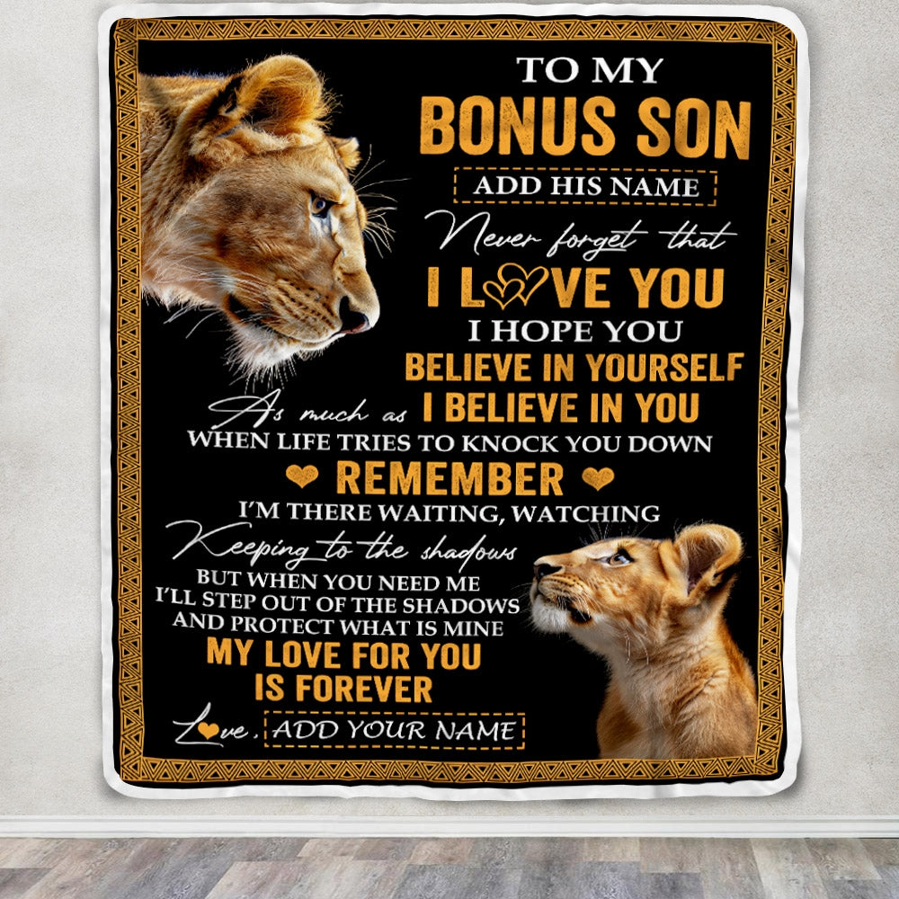 Personalized Gifts For Bonus Son Blanket From Stepmother Lion My Love For You Is Forever Stepson Birthday Gifts Christmas Custom Fleece Blanket | teecentury