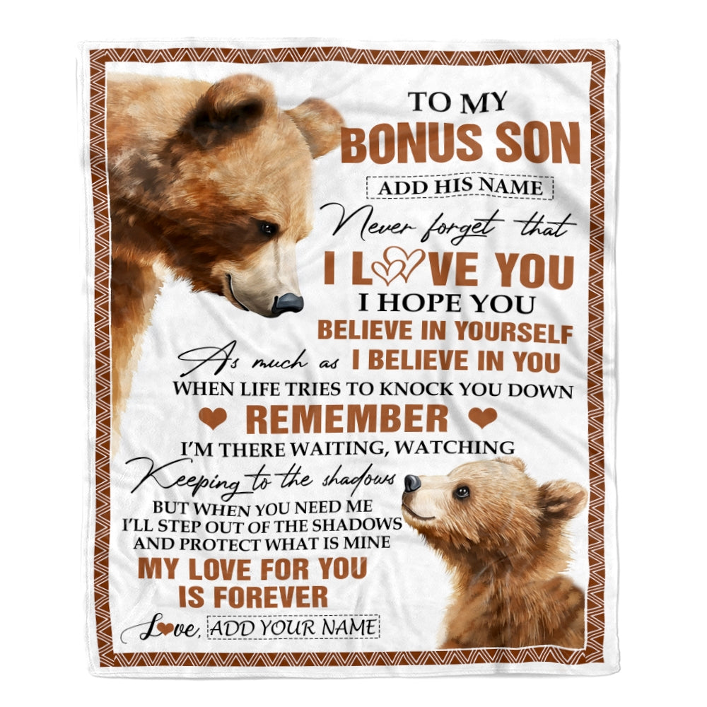 Personalized Gifts For Bonus Son Blanket From Stepmother Stepdad Bear My Love For You Is Forever Stepson Birthday Gifts Christmas Custom Fleece Blanket | teecentury