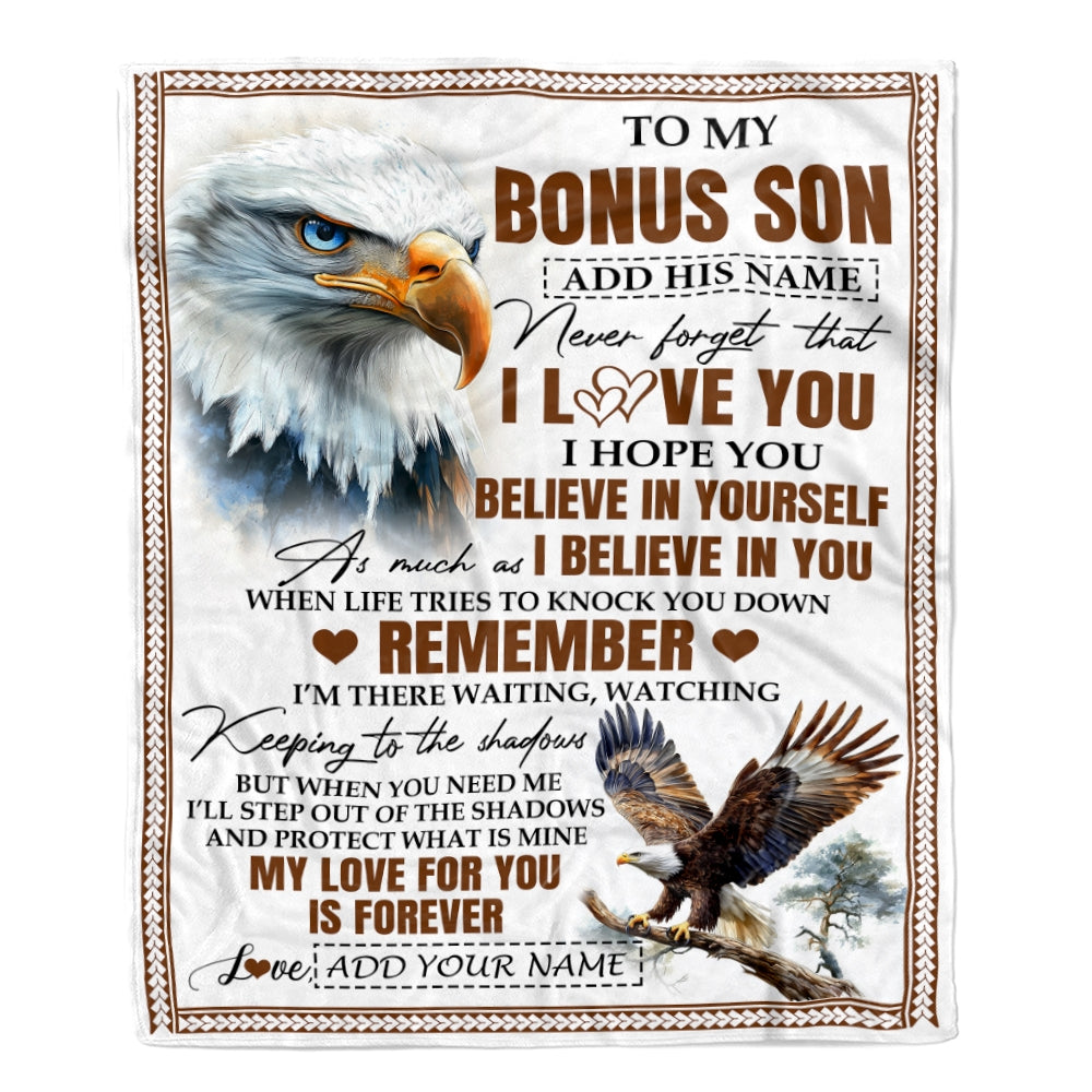 Personalized Gifts For Bonus Son Blanket From Stepmother Stepdad Eagle My Love For You Is Forever Stepson Birthday Gifts Christmas Custom Fleece Blanket | teecentury