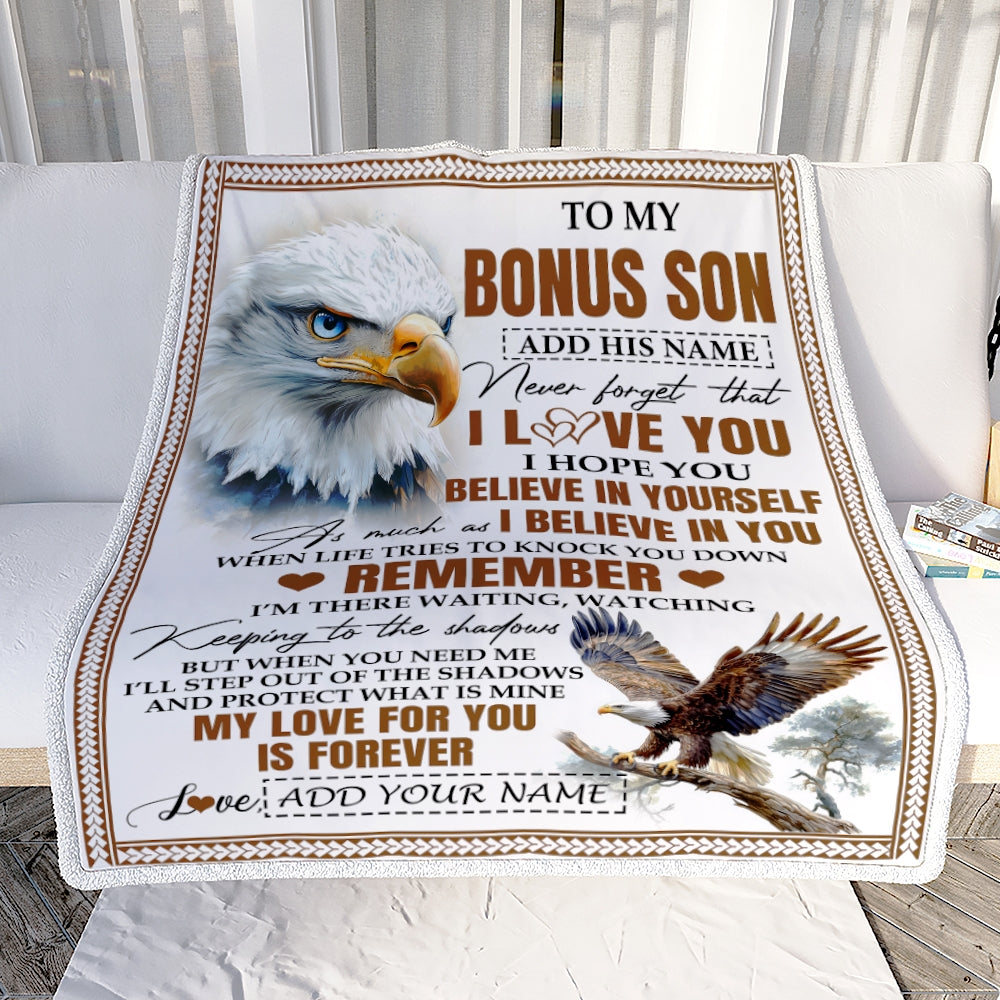 Personalized Gifts For Bonus Son Blanket From Stepmother Stepdad Eagle My Love For You Is Forever Stepson Birthday Gifts Christmas Custom Fleece Blanket | teecentury